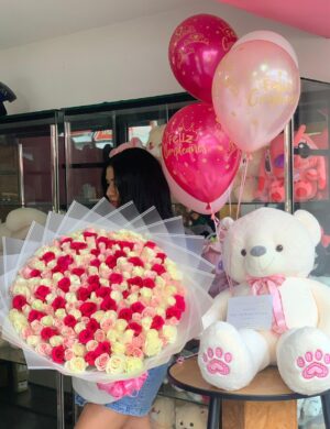 buchon 200 rosas y peluche